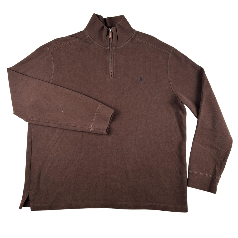 Polo By Ralph Lauren Sweater Mens XL Brown 1/4 Zip Pullover Mock Neck Cotton